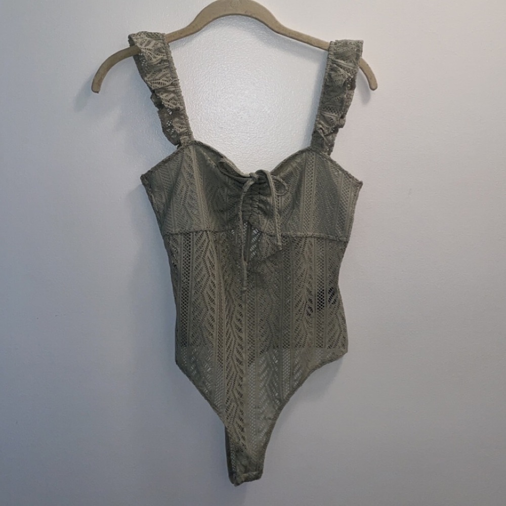 Urban Outfitters Sage Green Crochet Bodysuit
